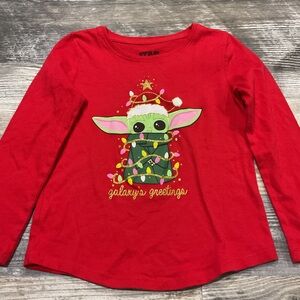 Star Wars Red Long Sleeve Tee with Baby Yoda Holiday Design
